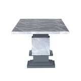 Michelle - Dining Table With Double Pedestal Marble Detailing - Gray