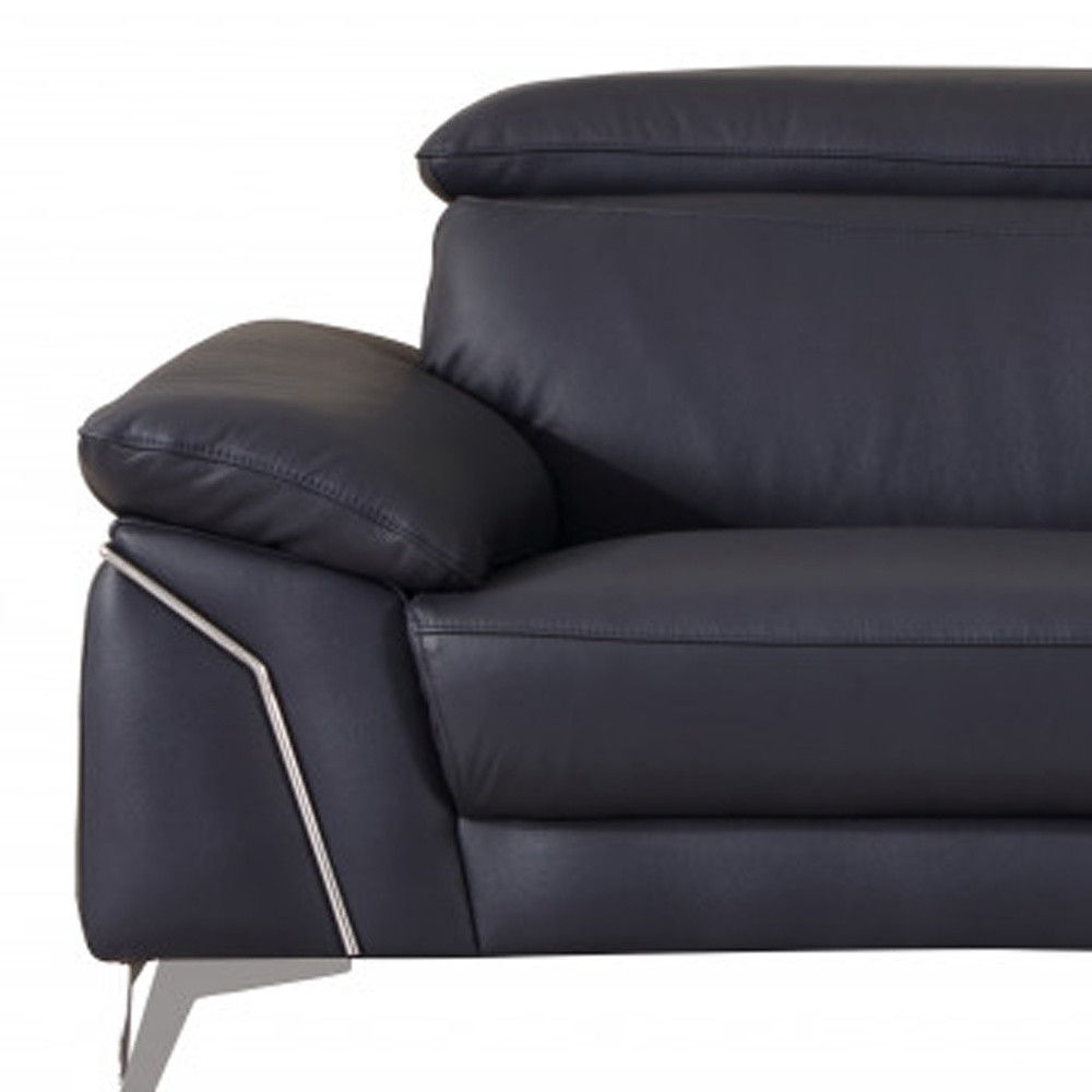 Italian Leather Sofa With Silver Legs - Blue