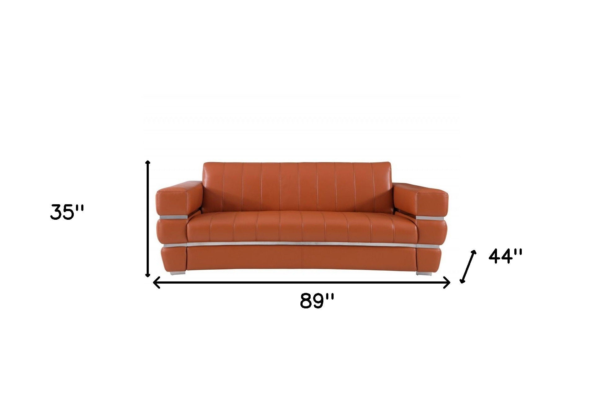 Italian Leather Sofa With Silver Legs - Brown