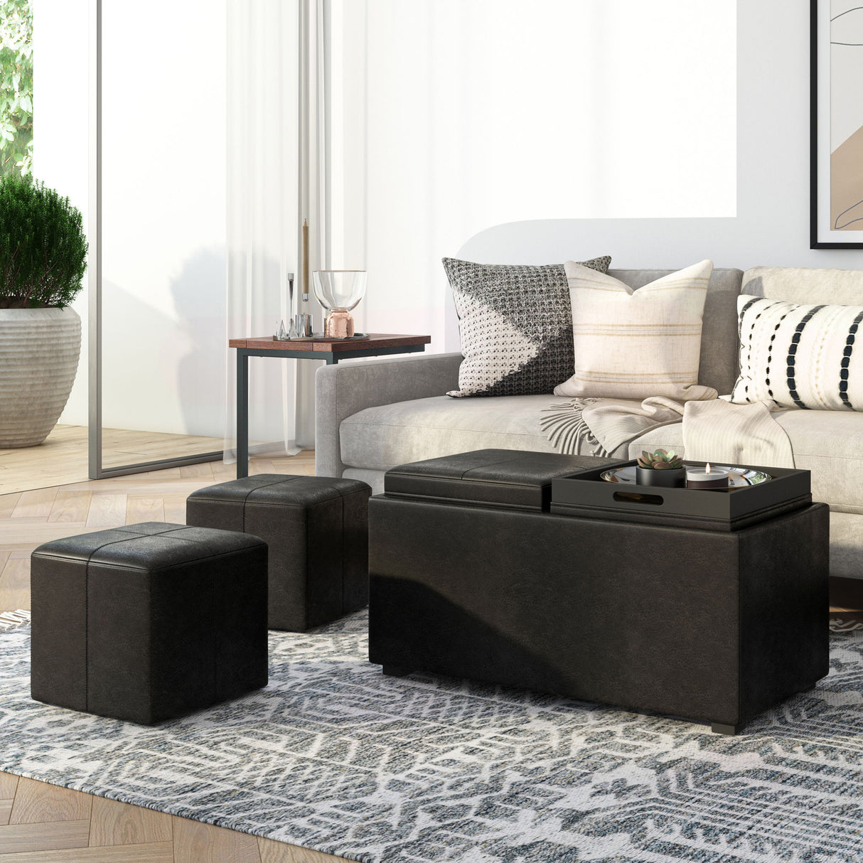 Avalon - 5 Piece Storage Ottoman - Distressed Black by Simpli-Home | Bel Furniture