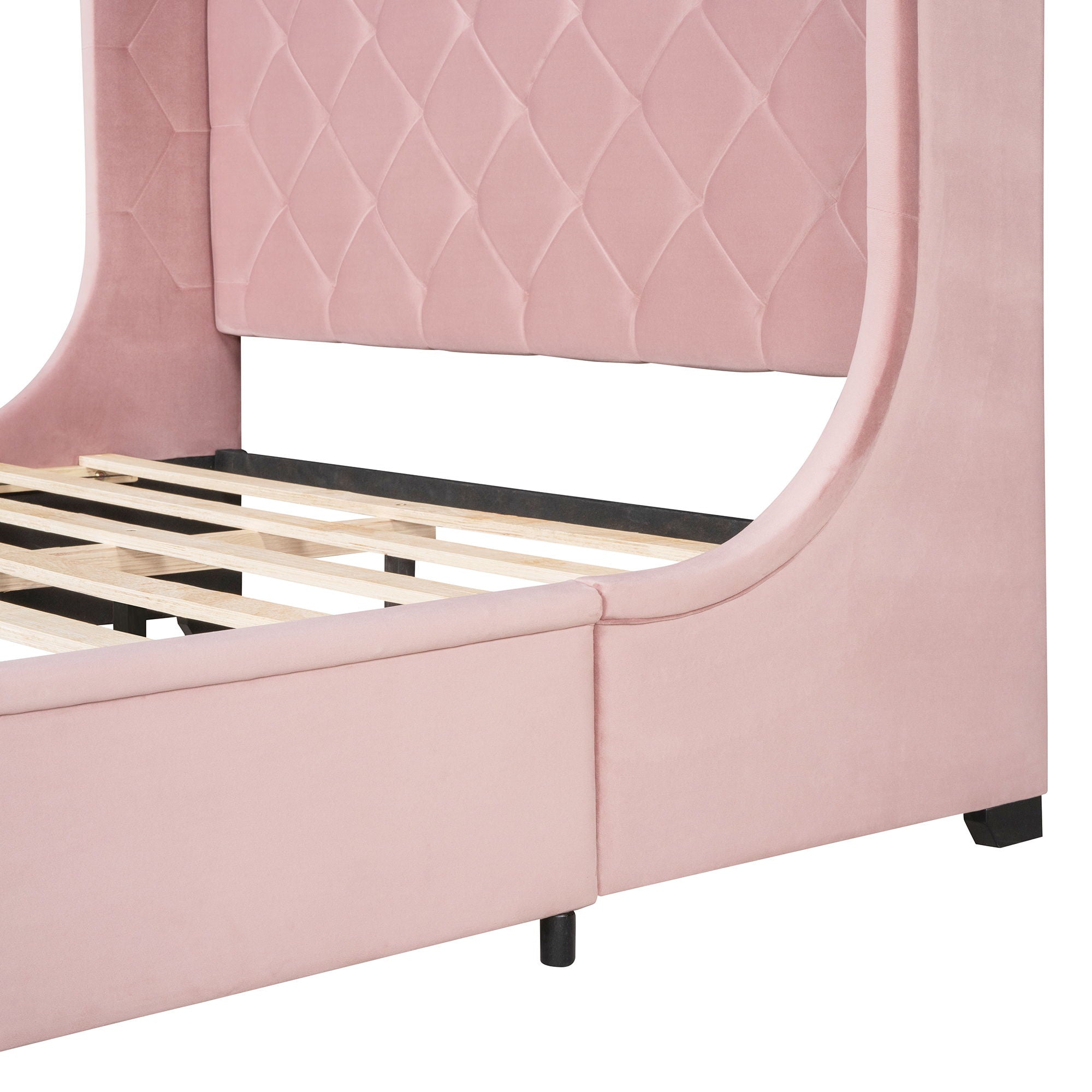 Queen Size Storage Bed Velvet Upholstered Platform Bed With Wingback Headboard And A Big Drawer