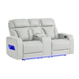 Julian - Power Console Reclining Loveseat, LED & Speaker - Silver