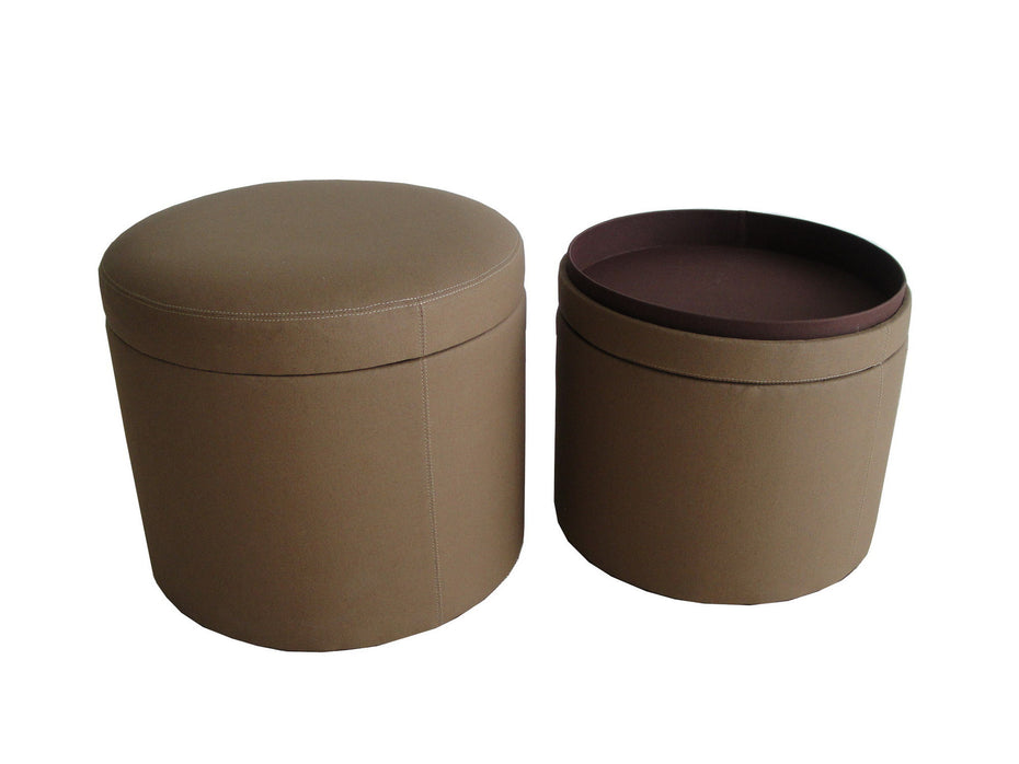 Faux Leather Round Storage - Tan