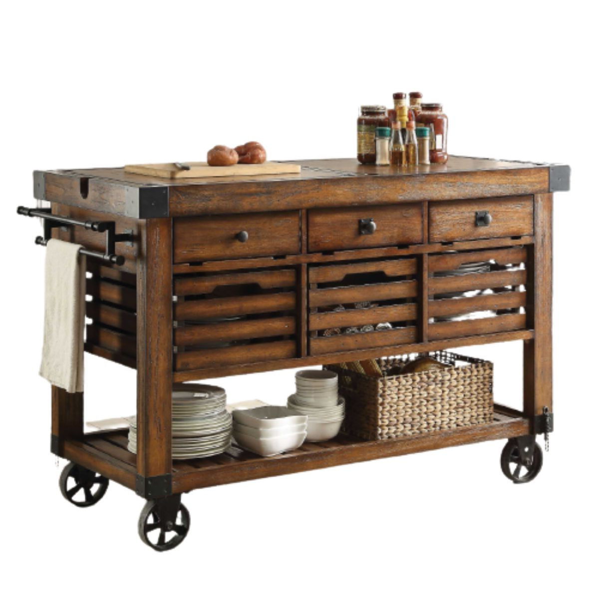 Rolling Kitchen Cart With Storage - Brown