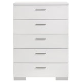Felicity - 5-Drawer Bedroom Chest - White High Gloss by CoasterEssence | Bel Furniture