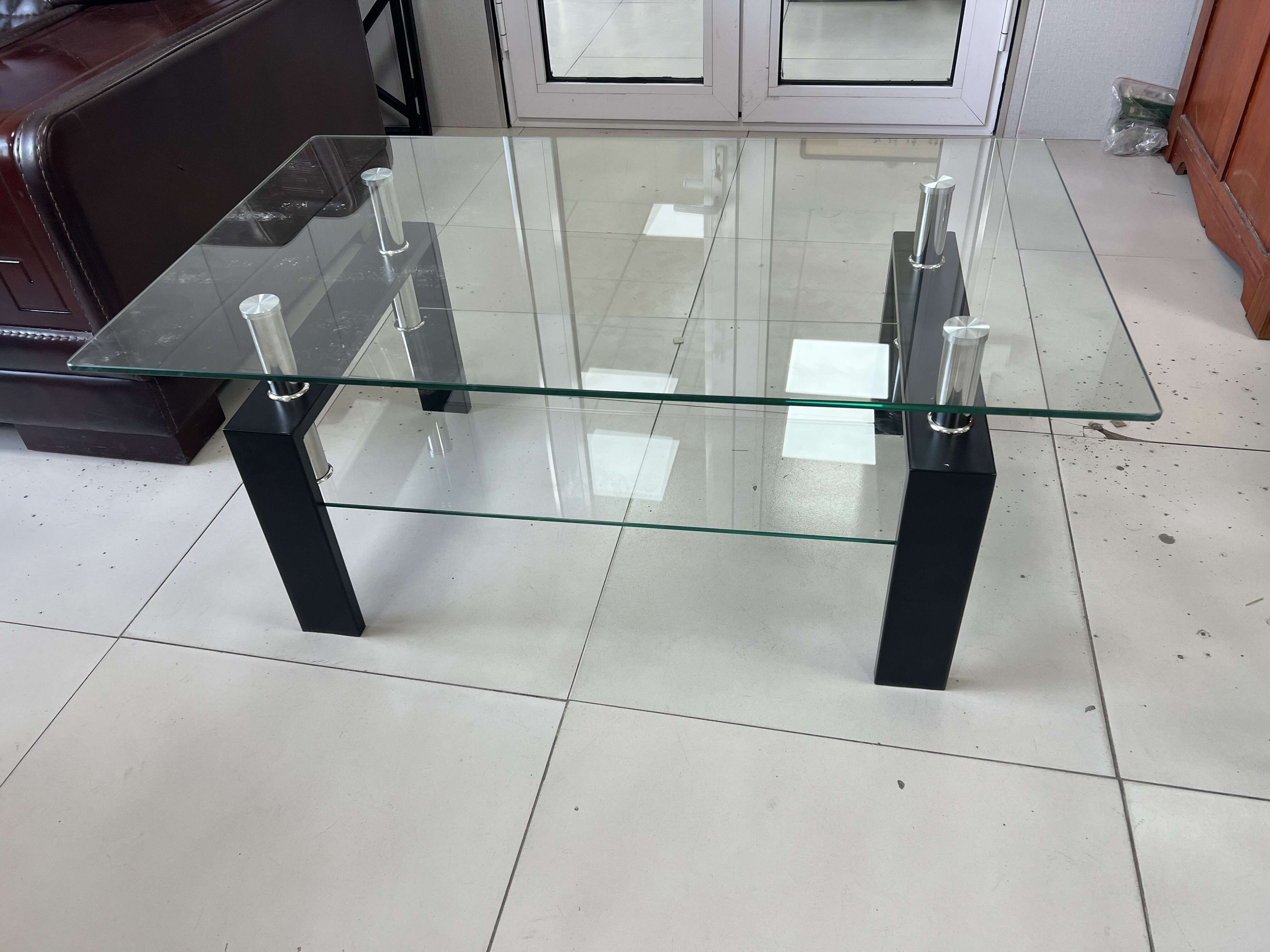 Tempered Clear Glass Coffee Table, 2-Layers Coffee Table Living Room Center Table