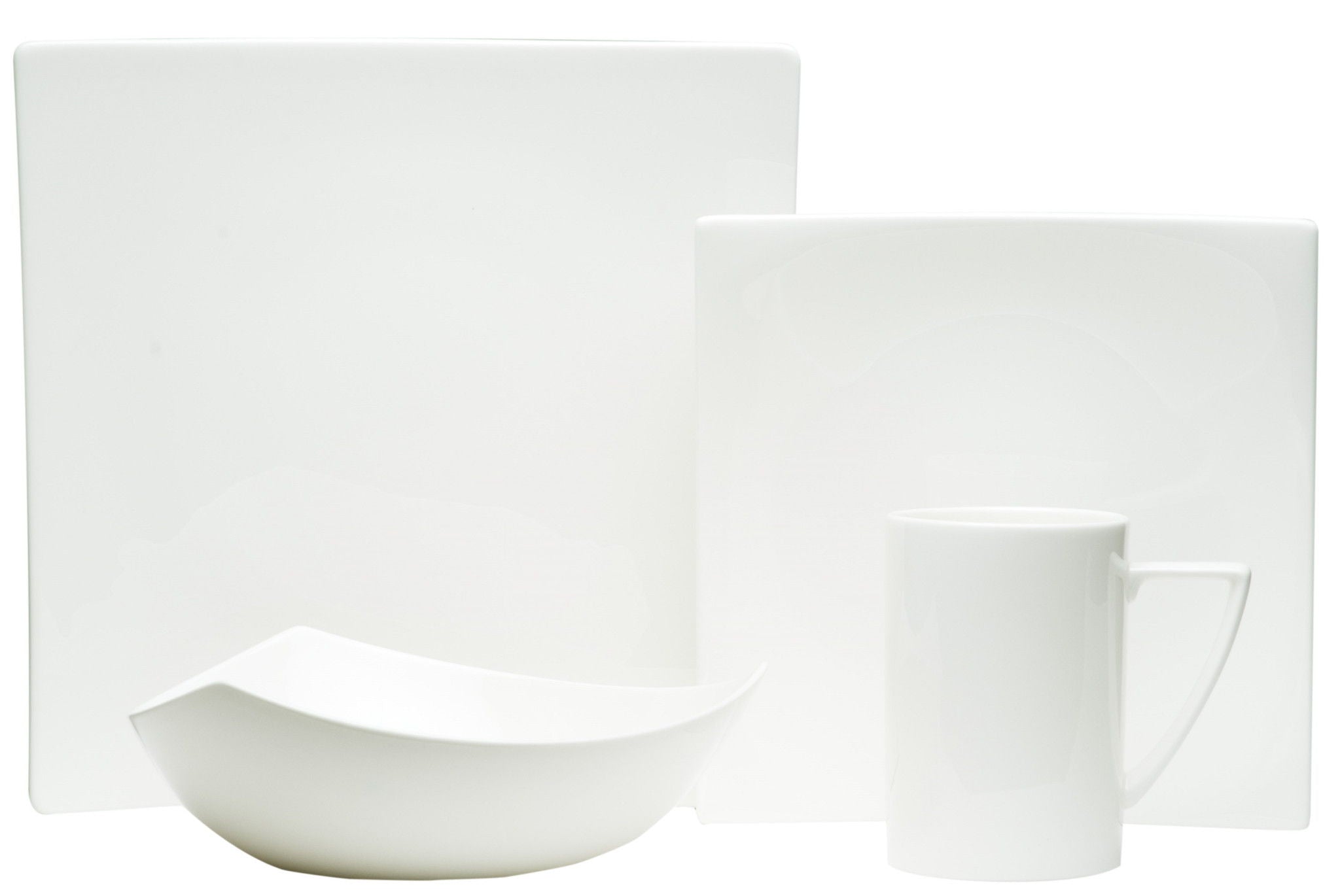 Four Piece Square Bone China Dinnerware Set - White