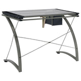 Melo - Glass Top DRAFting Table With Storage - Silver by CoasterEveryday | Bel Furniture