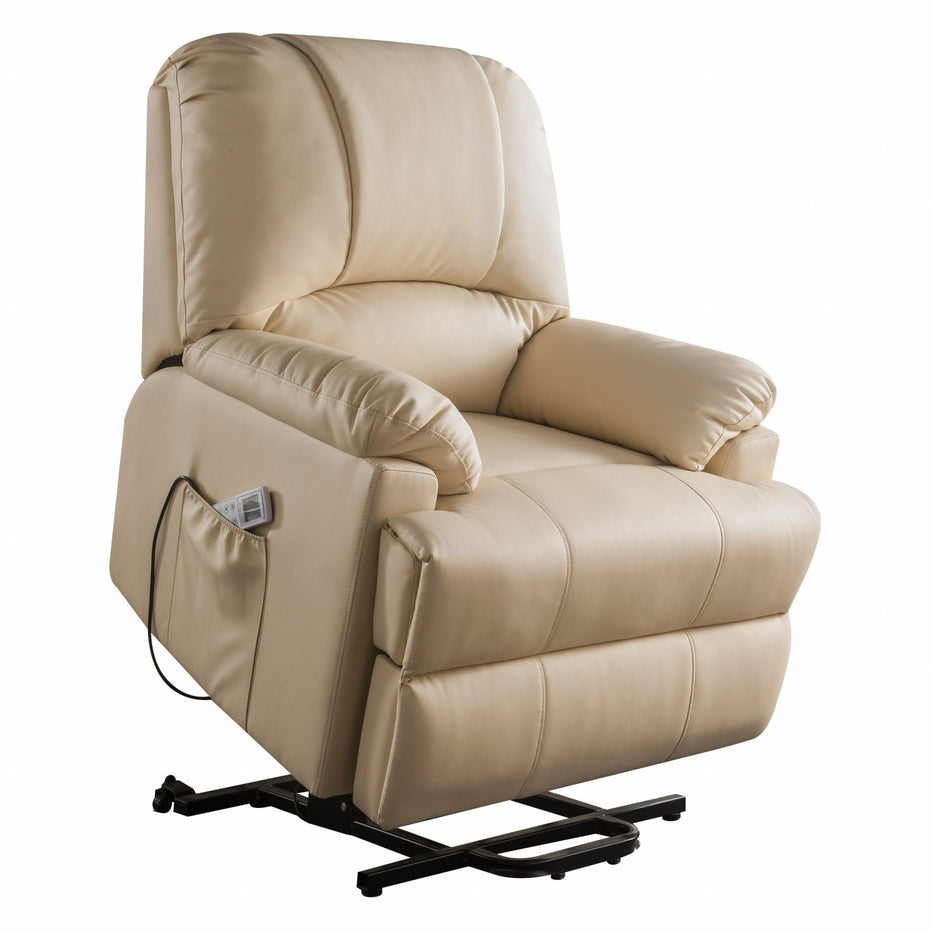 Faux Leather Power Massage Lift Assist Recliner - Beige