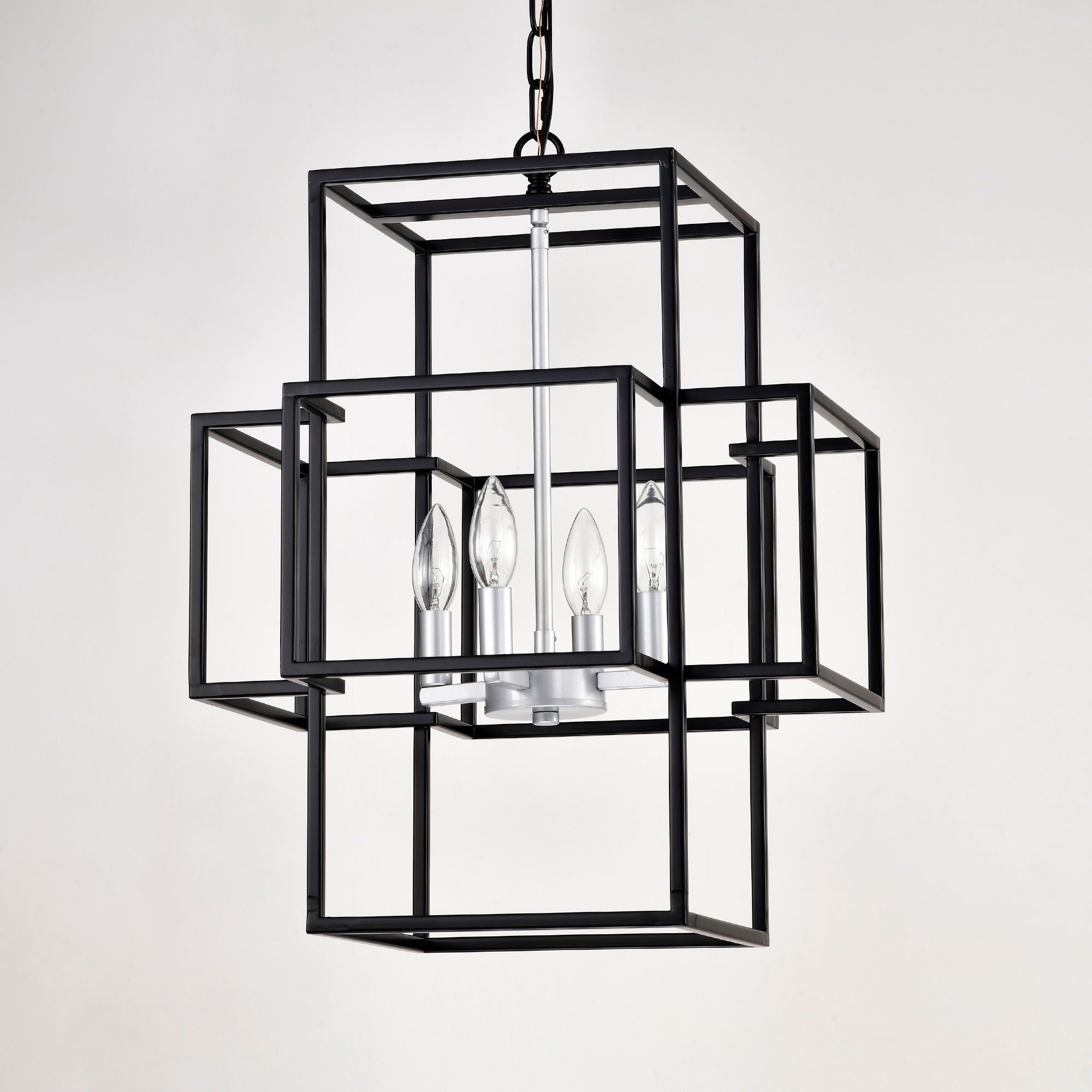 4 Light Metal Lantern Tiered Pendant Hanging Light Fixtures, Industrial Farmhouse Adjustable Height Chandeliers For Dining Room Hallway Foyer Entryway (E12 Bulbs Not Included)