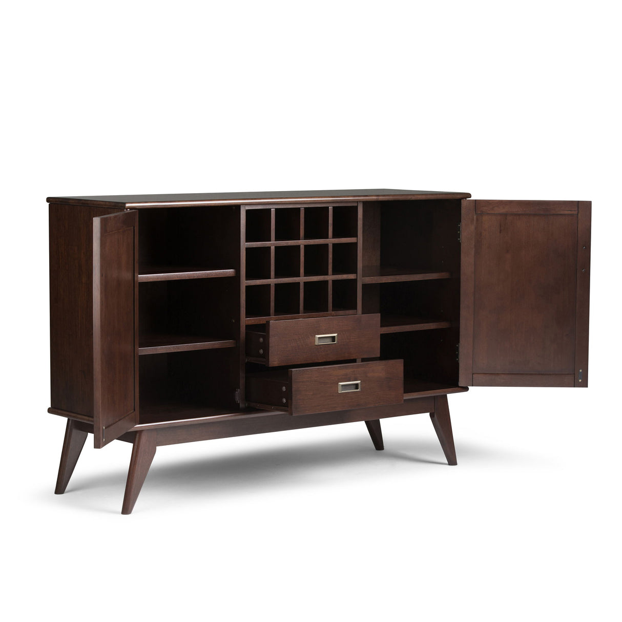 Draper - Mid Century Sideboard Buffet And Wine Rack - Medium Auburn Brown by Simpli-Home | Bel Furniture