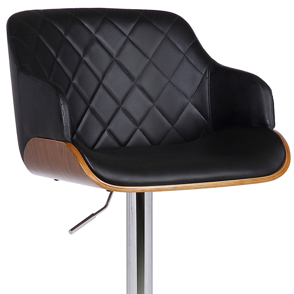 44" Faux Leather Swivel Low Back Adjustable Height Bar Chair - Black / Silver