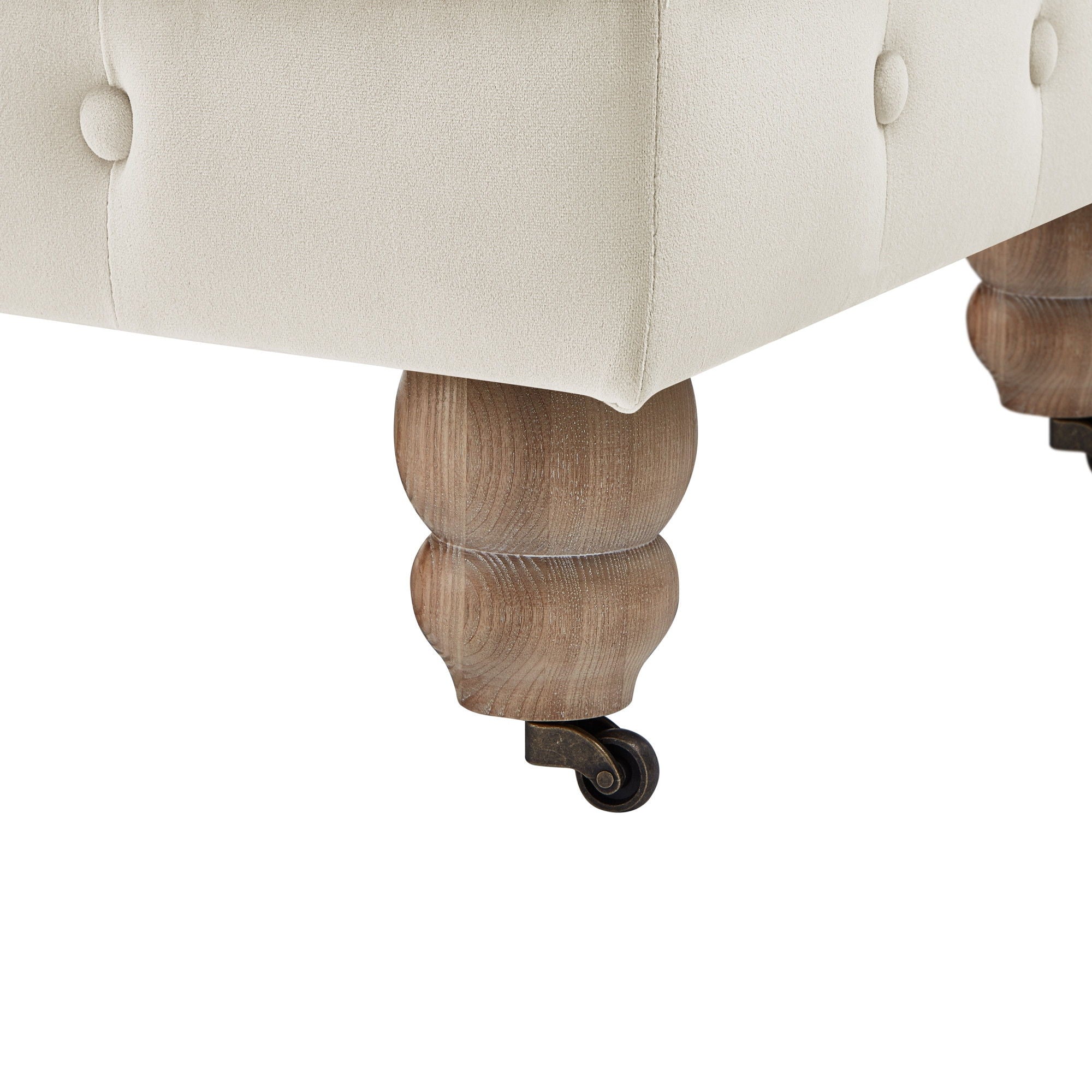 Velvet And Natural Rolling Tufted Cocktail Ottoman - Beige