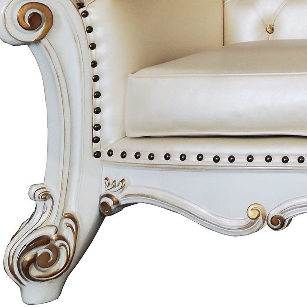 Faux Leather Sofa And Toss Pillows With Pearl Legs - Champagne