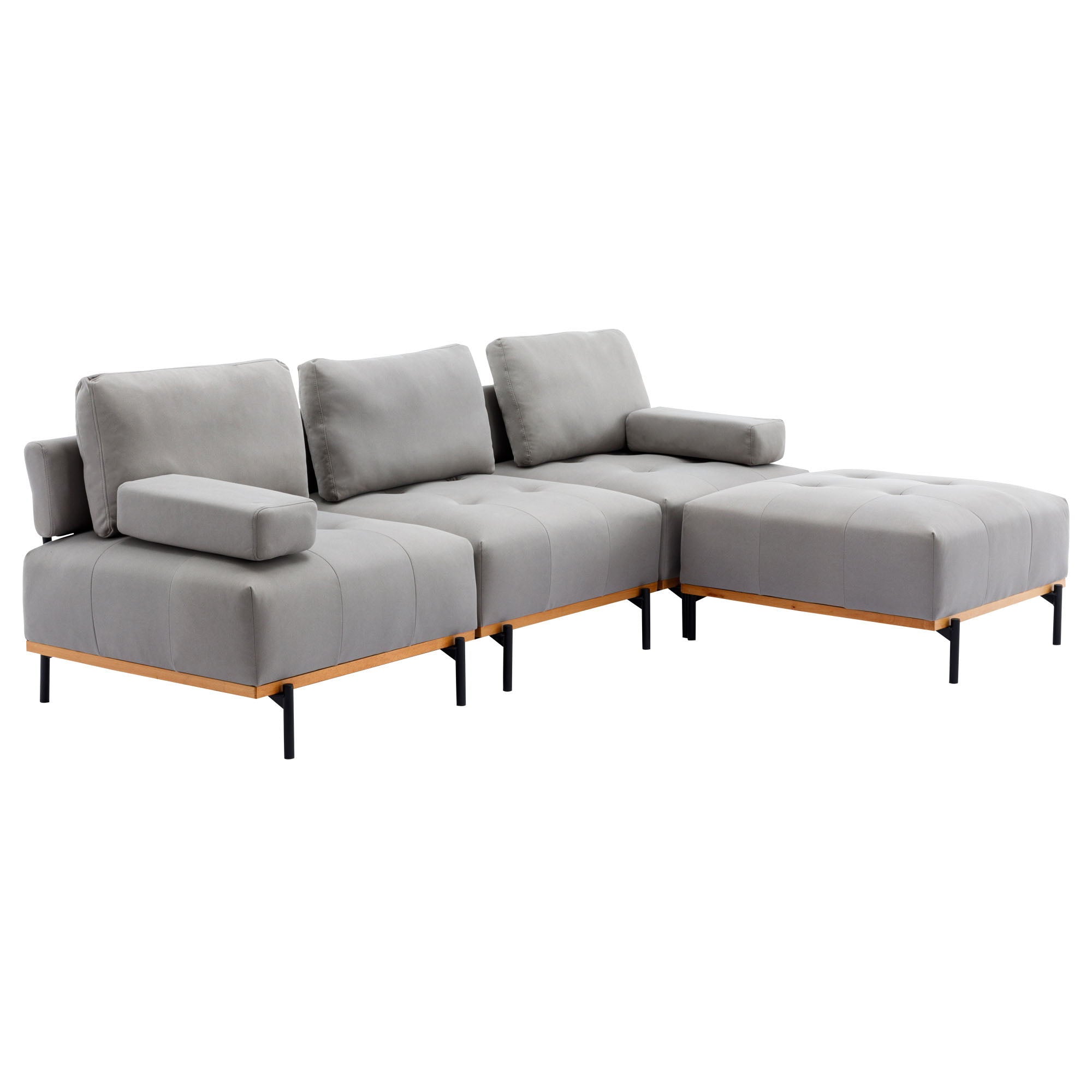 L-Shape Sectional Sofa 3 Seater Couches With A Removable Ottoman, Comfortable For Living Room