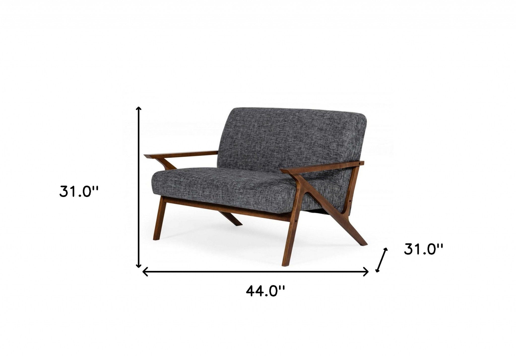 Compact Fabric And Walnut Veneer Loveseat - Gray