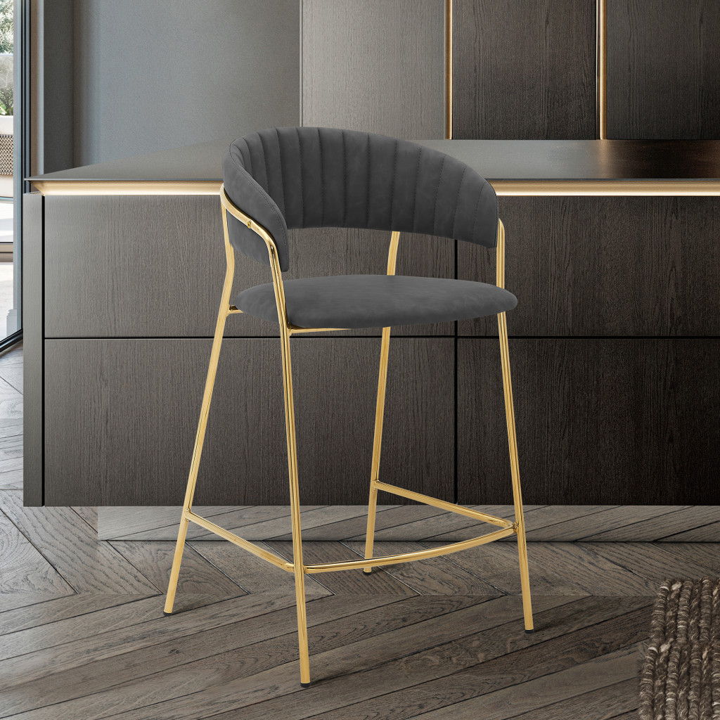 Low Back Counter Height Bar Chair - Gray / Gold