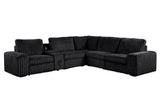 Amelia Onyx Corduroy Fabric Power Reclining Sectional with Storage Console & Bluetooth Speakers