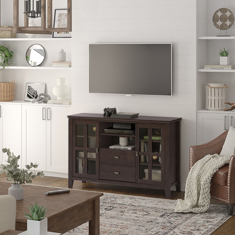 Artisan - Tall TV Media Stand - Dark Chestnut Brown by Simpli-Home | Bel Furniture