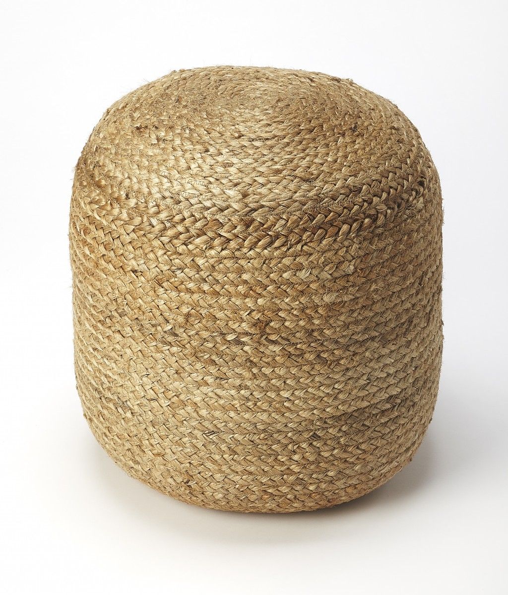 Jute Round Pouf Ottoman - Light Brown