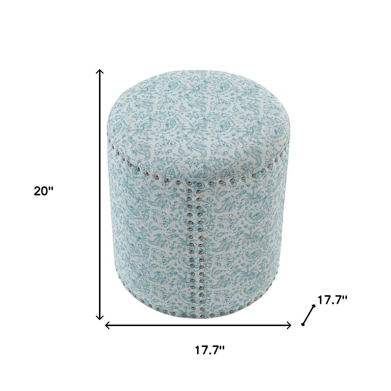 Linen Round Floral Ottoman - Blue