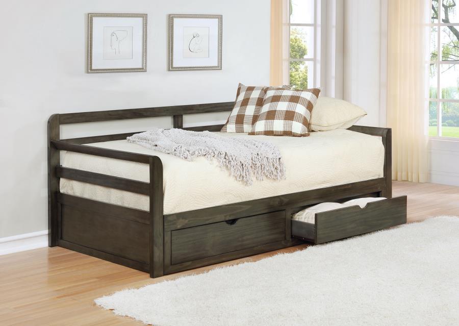 Sorrento - 2-Drawer Twin Long Daybed With Extension Trundle - Gray by CoasterEssence | Bel Furniture