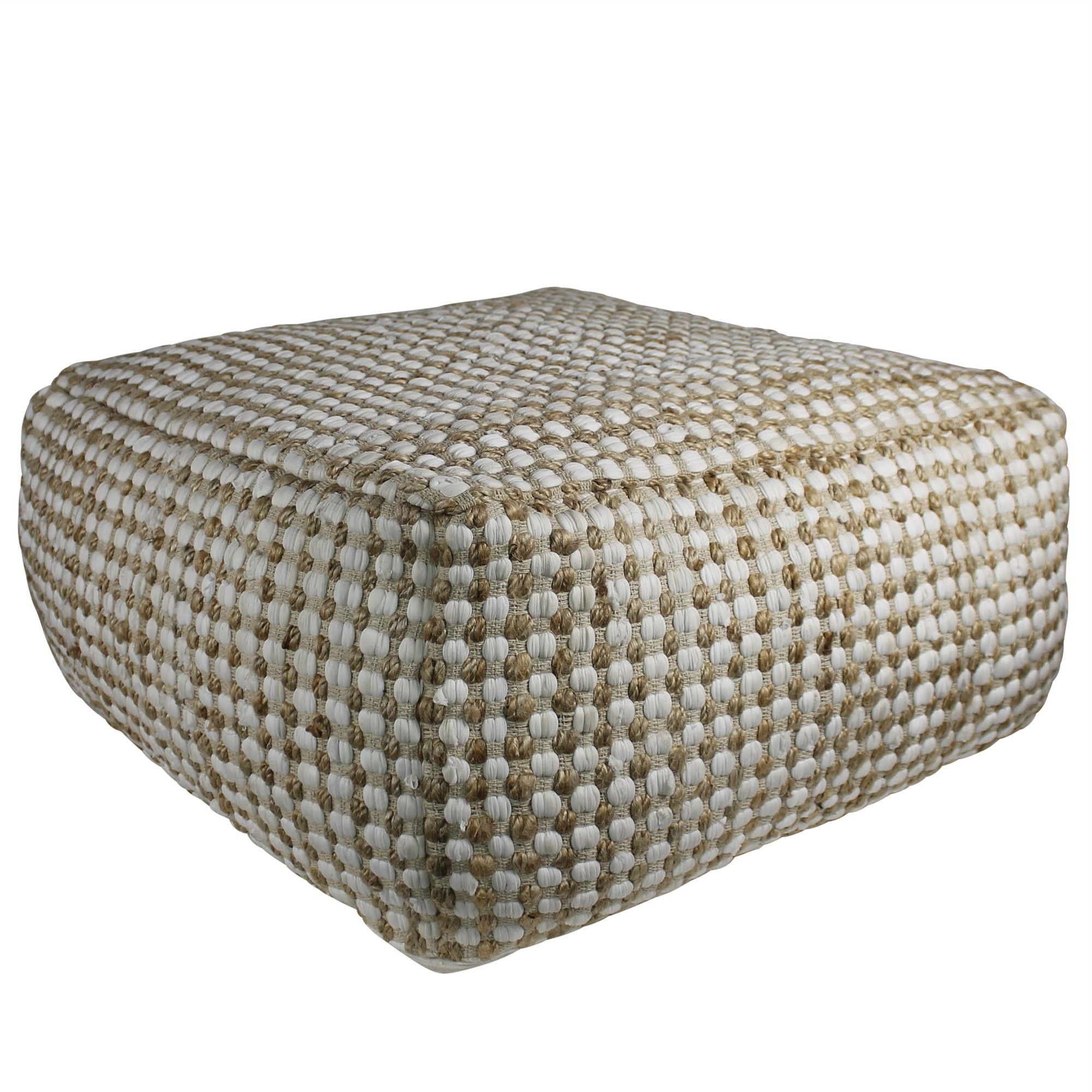 Hemp Dotted Rectangle Pouf - Natural