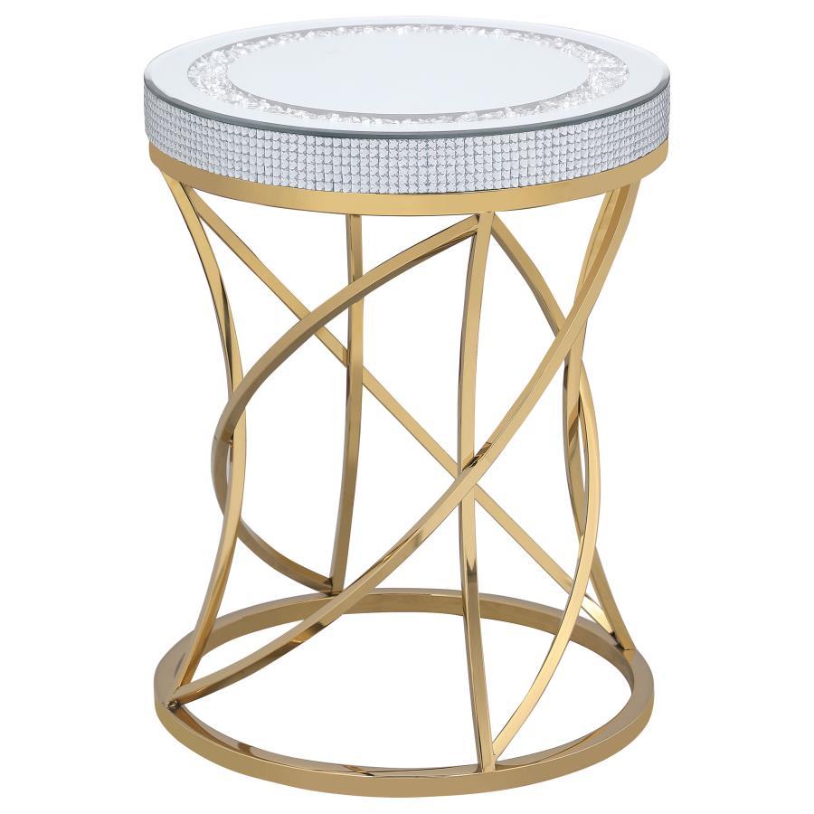 Elise - Round Mirror Top Stainless Steel End Table - Gold by CoasterEveryday | Bel Furniture