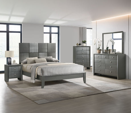 Denker - Bedroom Set Dark Gray 5 Pc. Bed, Dresser, Mirror, Chest, Nightstand by Crown Mark | Bel Furniture