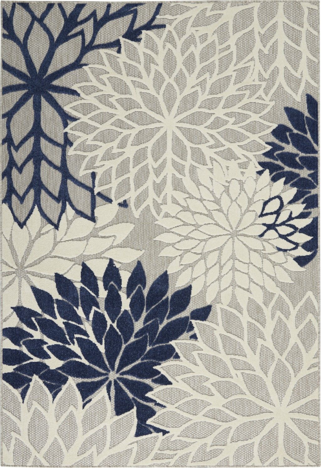 6' X 9' Floral Area Rug Indoor / Outdoor - Blue / Ivory