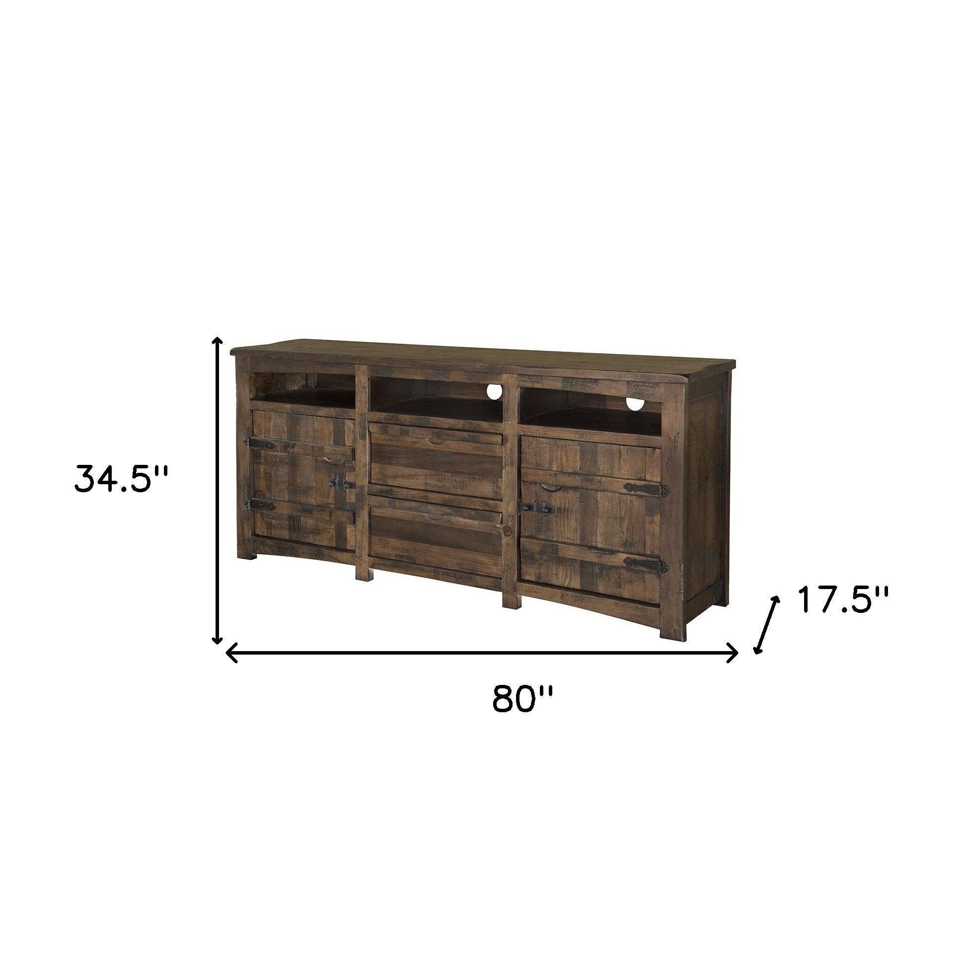 Solid Wooden Cabinet Enclosed Storage Distressed TV Stand - Brown