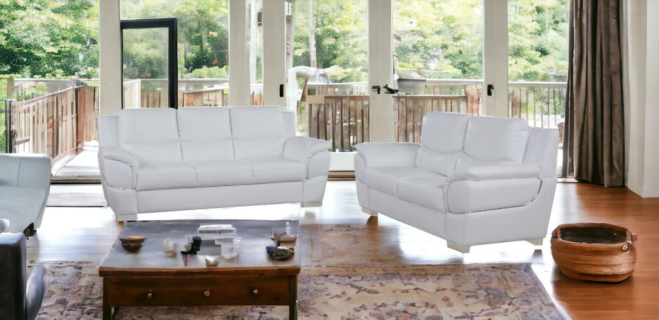 2 Piece Genuine Leather Indoor Five Person Seating Set - White