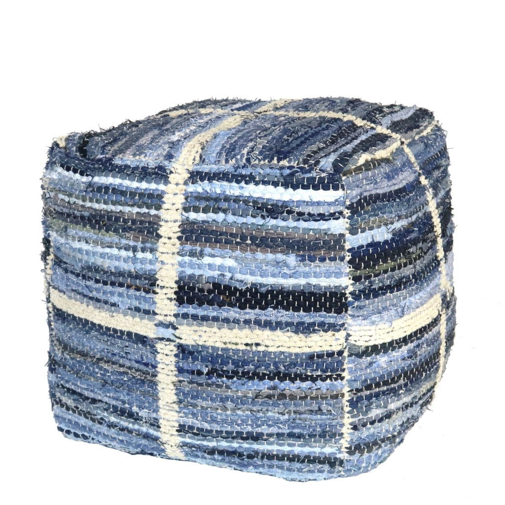 Striped Square Pouf - Blue