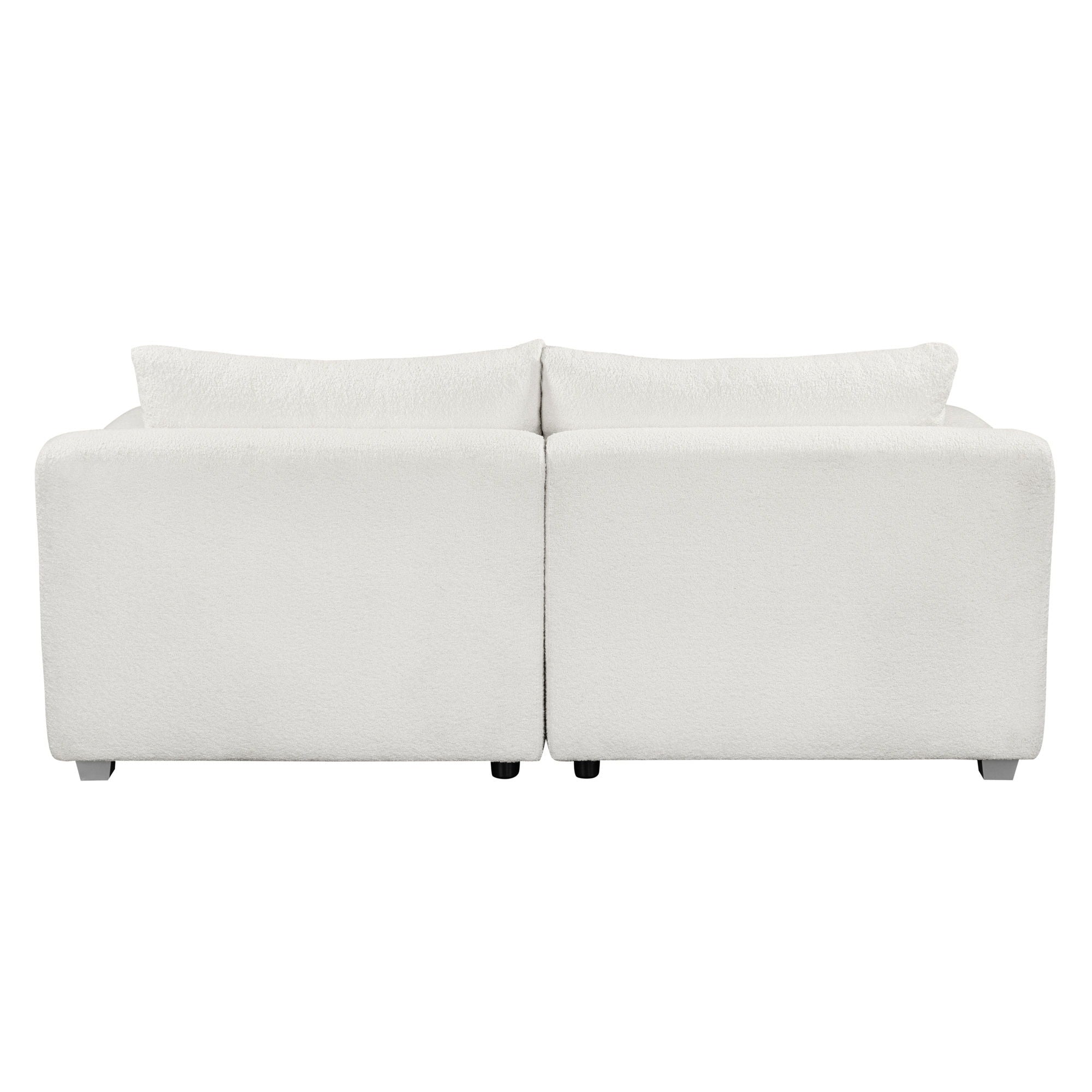 Modern Loop Yarn Sofa, One Piece Seat Frame, Minimalist 2-3 Seat Couch Easy To Install, Loveseats With Extra Wide Domed Arms For Living Room (2 Pillows) - White