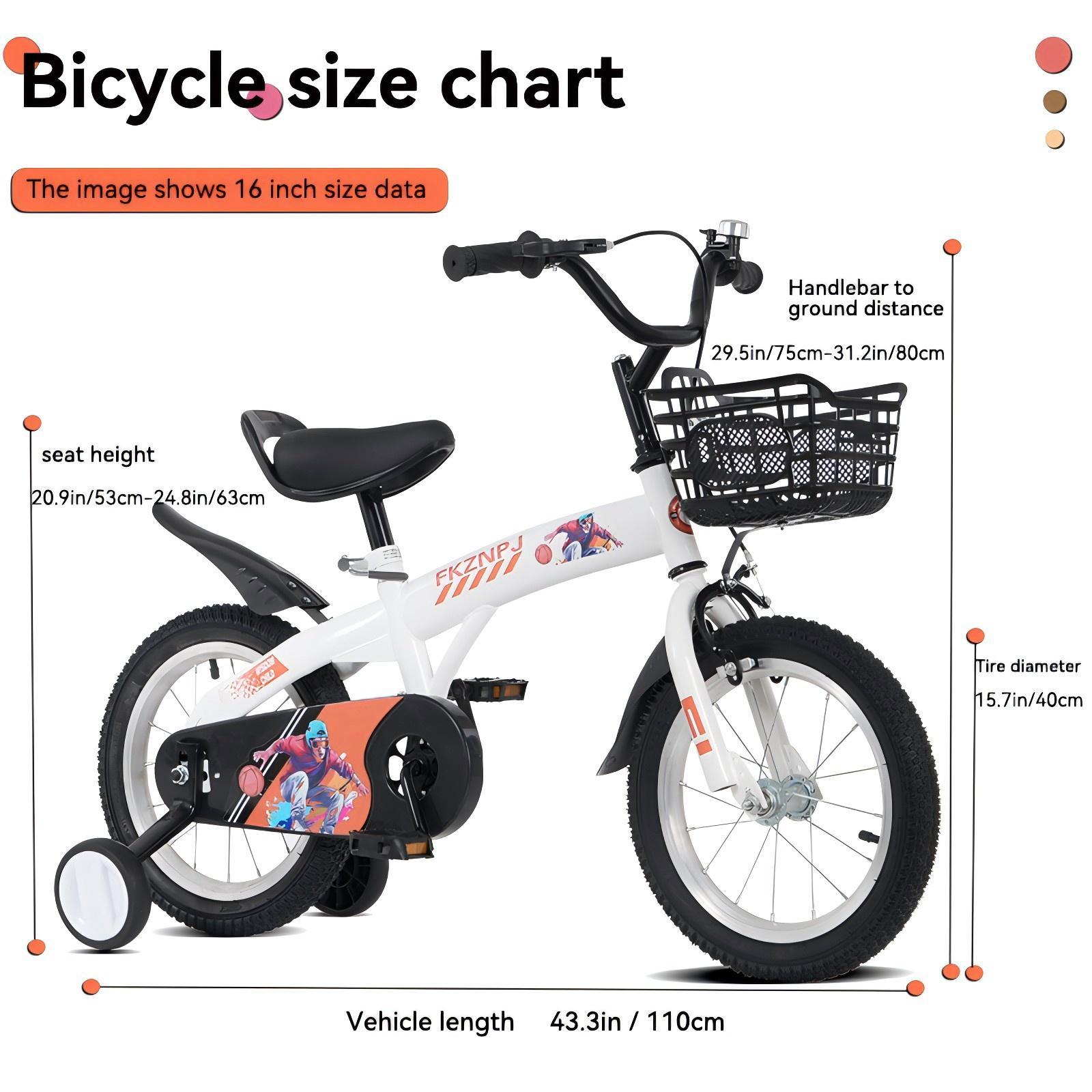 Fkznpj - 16" Sporty Kids Bike With Training Wheels And Stand Adjustable Saddle Suitable For Boys And Girls Aged 4 - 8 Years Tall Height 41 - 46" Available In A Variety Of Colors