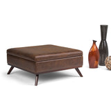 Owen - Square Coffee Table Storage Ottoman - Distressed Chestnut Brown by Simpli-Home | Bel Furniture