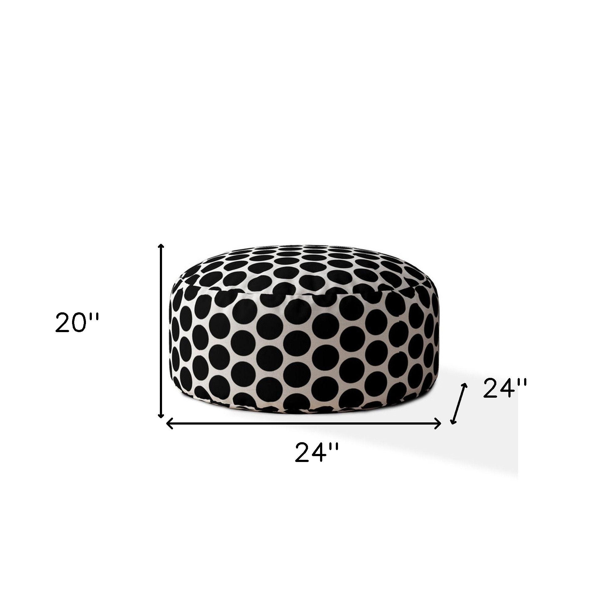 Cotton Round Polka Dots Pouf Cover - Black