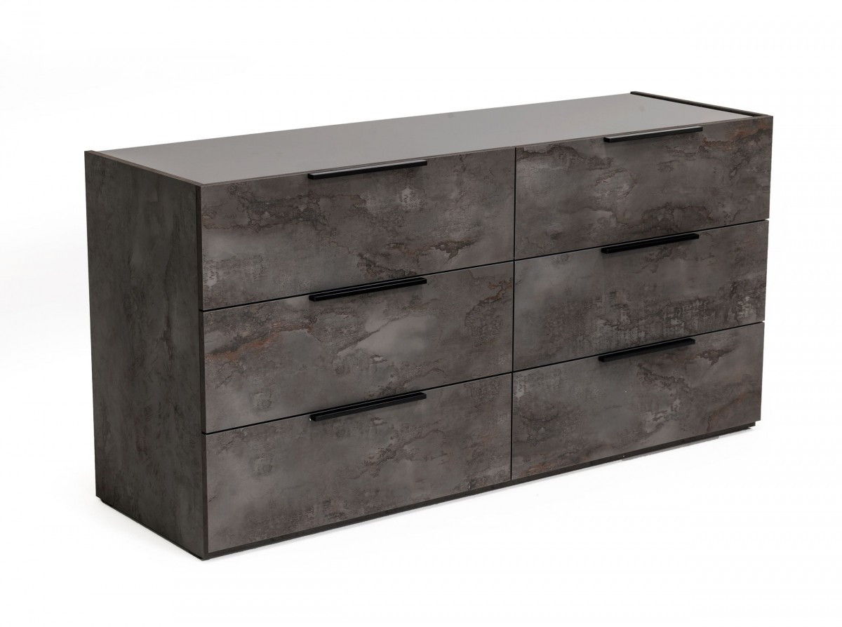 Faux Marble Solid Six Drawer Double Dresser - Gray