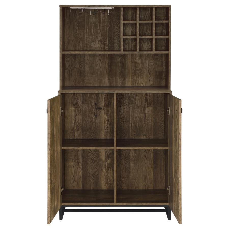 Mendoza - 2 Door Home Bar Cabinet Wine Storage - Rustic Oak by CoasterEveryday | Bel Furniture