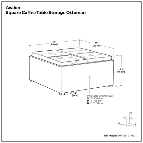 Avalon - Square Coffee Table, Storage Ottoman - view 56