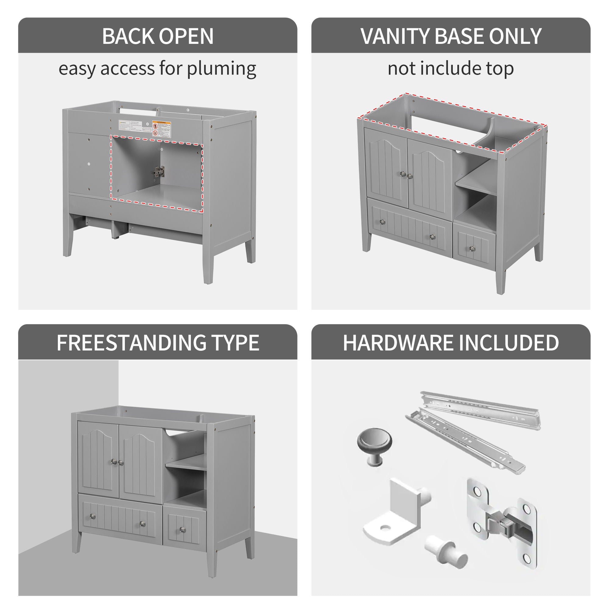 Bathroom Vanity Base Only, Solid Wood Frame And MDF Boards