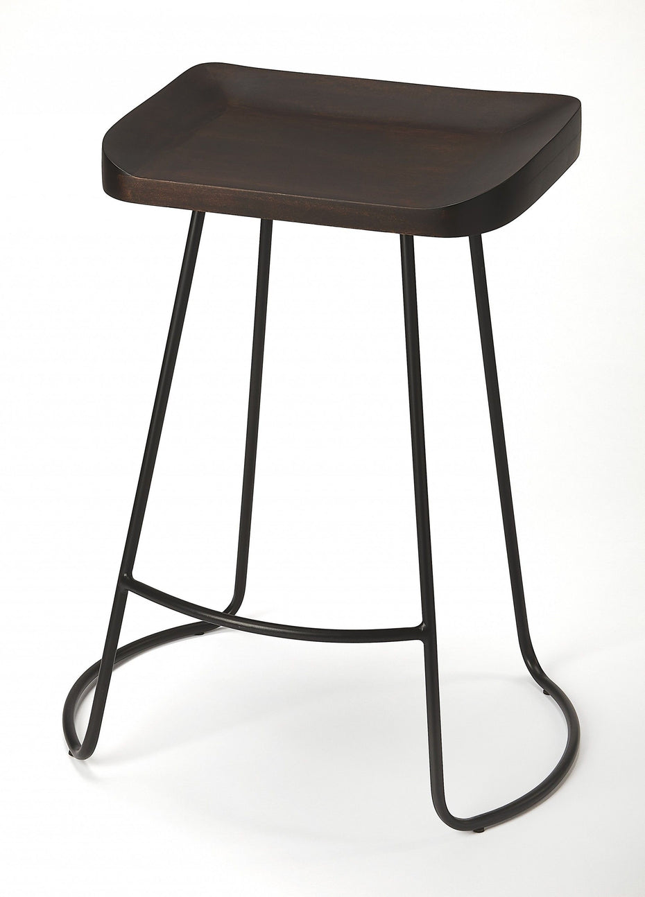 Iron Backless Counter Height Bar Chair - Dark Brown / Black