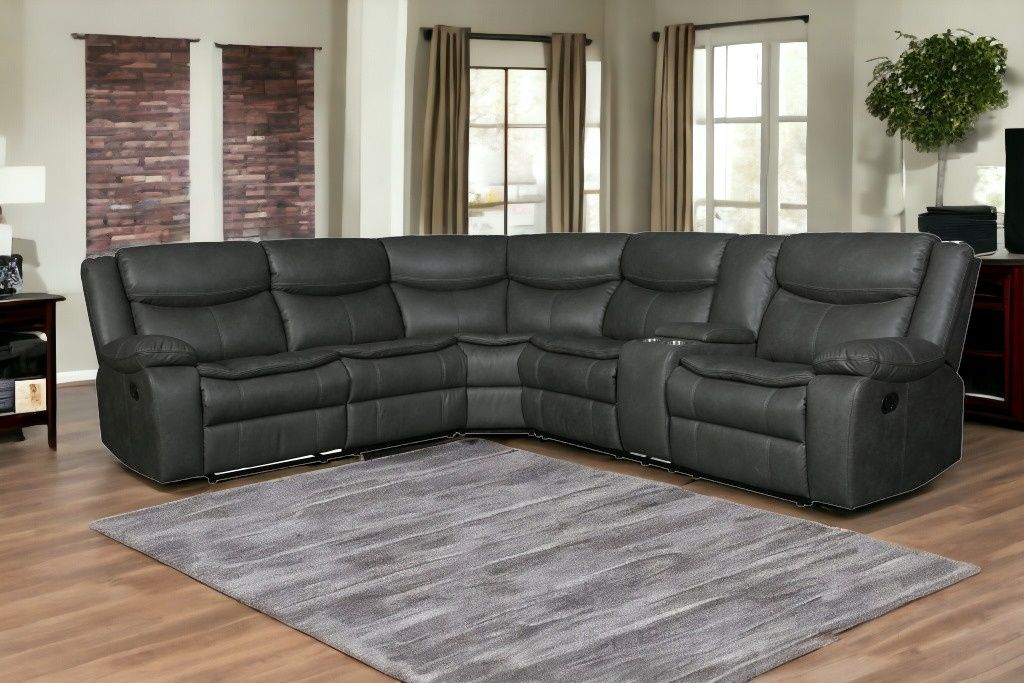 Polyester Blend Reclining U Shaped Three Piece Corner Sectional With Console - Gray