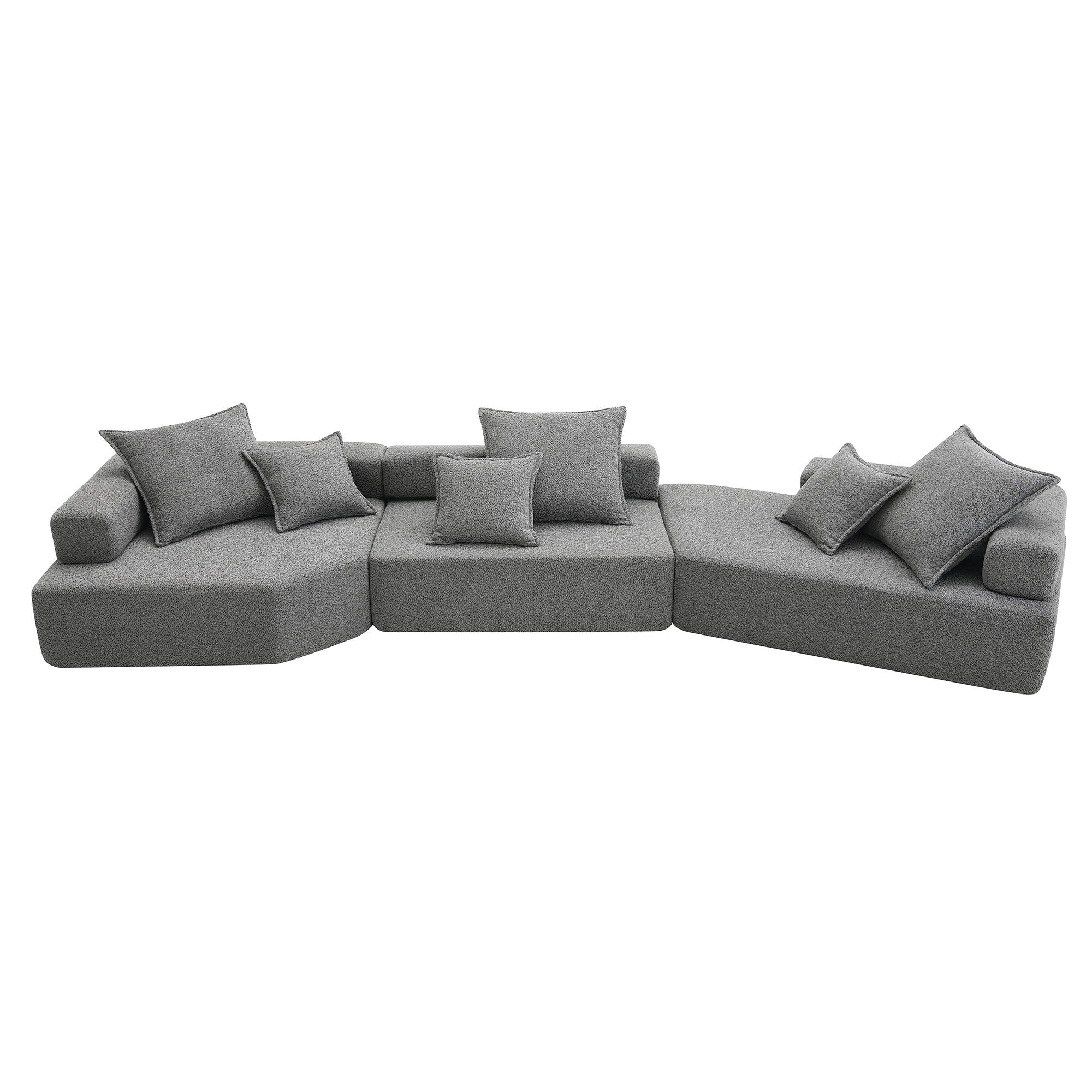 156" Oversized Modular Sectional Sofa, Luxury Boucle Floor Couch Set, Convertible Sleeper Couch, Spacious Foam-Filled Sofa Bed For Living Room, 3 Piece Free Combination - Gray