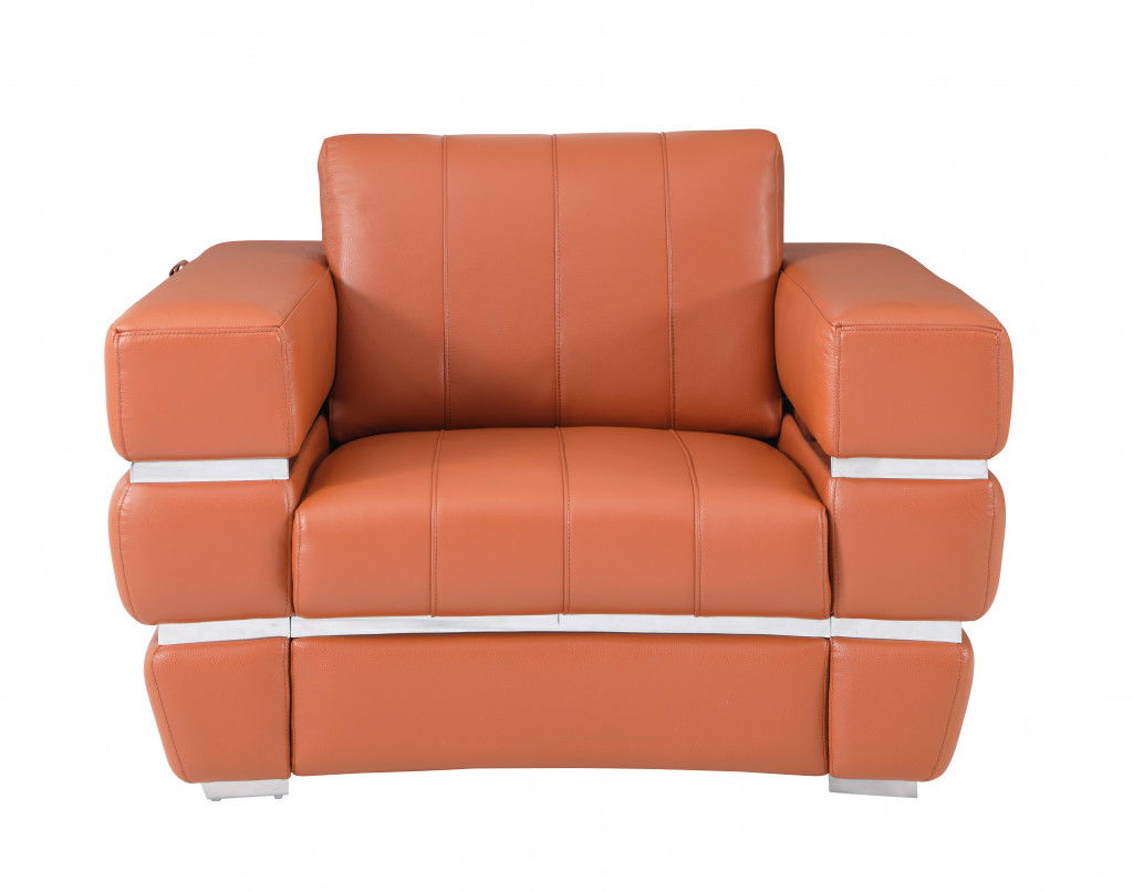 Stripe Top Grade Italian Leather Chair - Terra Cotta