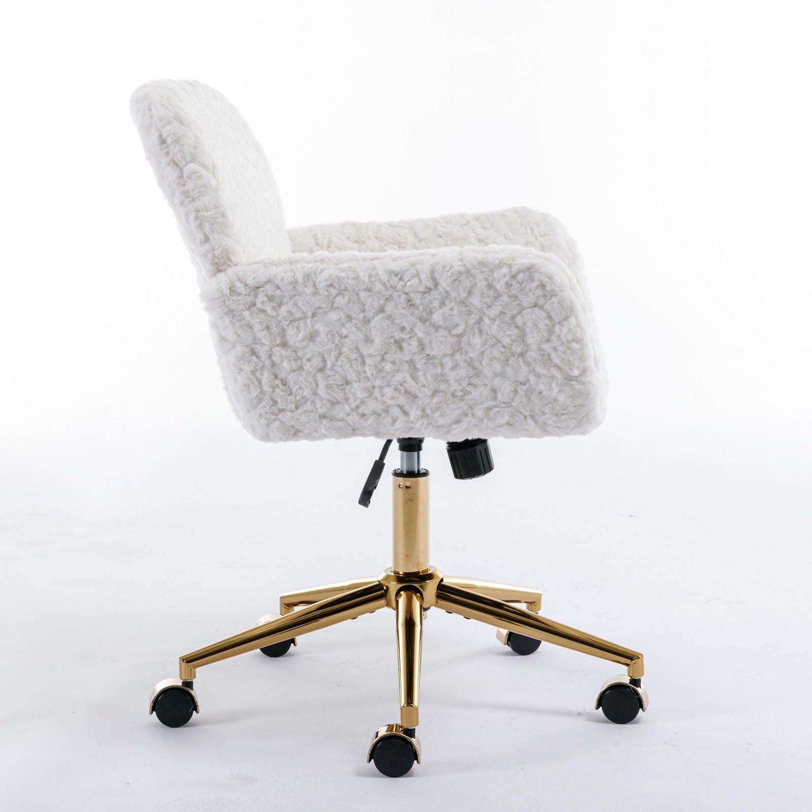 Office Chair, Artificial Rabbit Hair Home Office Chair With Golden Metal Base, Adjustable Desk Chair Swivel Office Chair, Vanity Chair