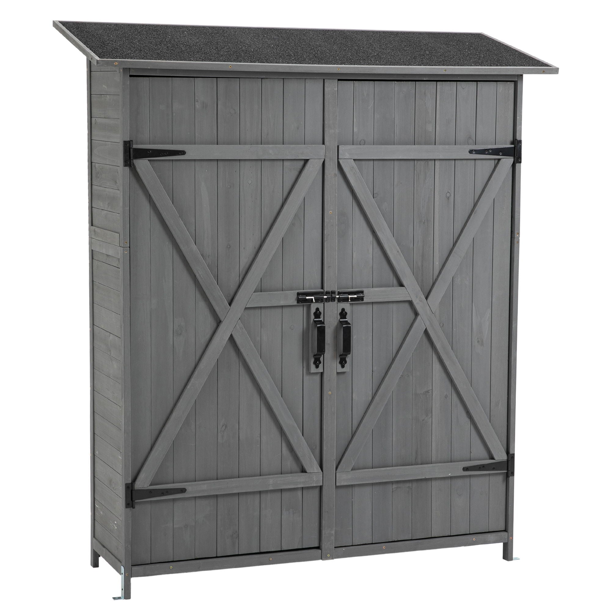 Outdoor Storage Shed With Lockable Door, Wooden Tool Storage Shed With Detachable Shelves & Pitch Roof