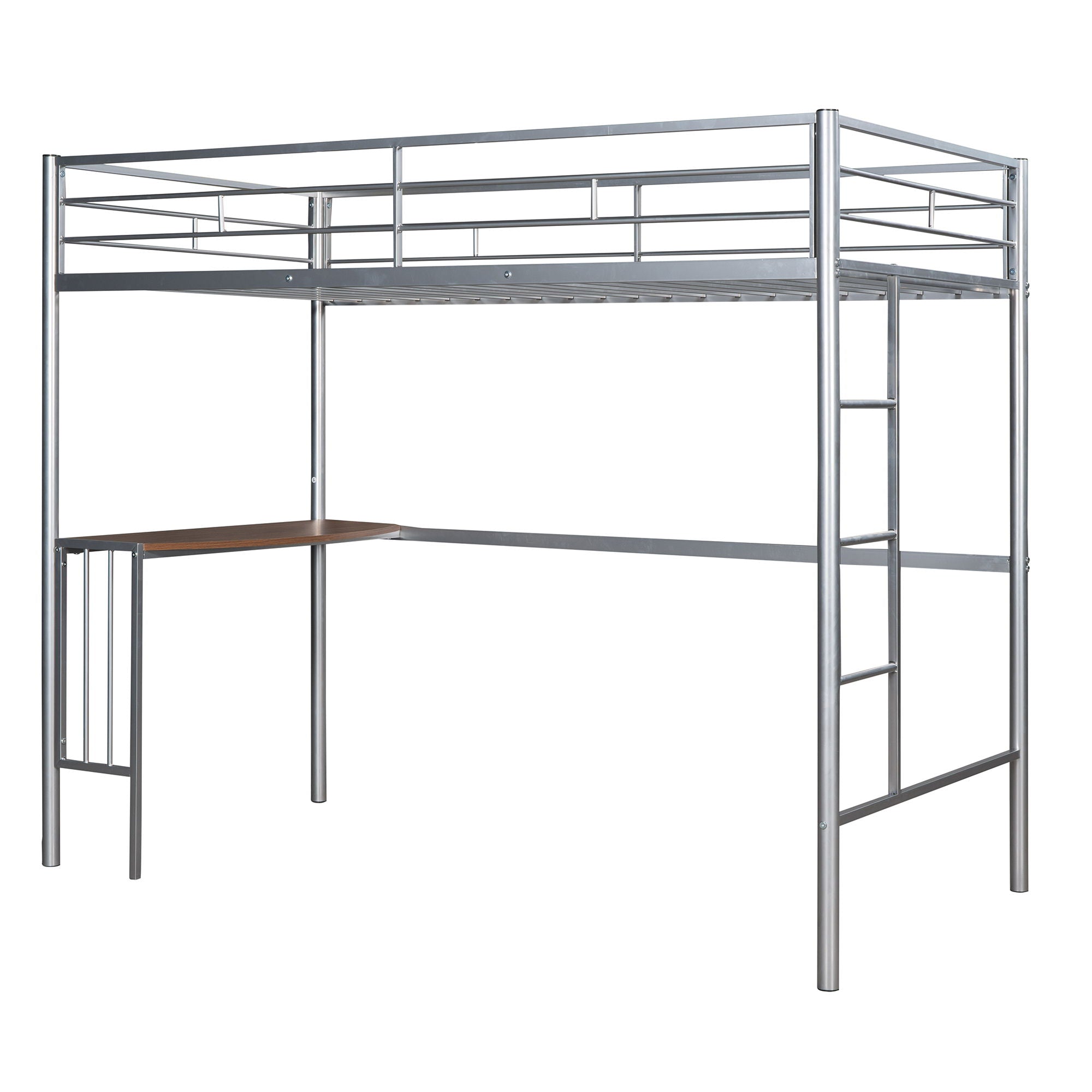 Twin Over Full Metal Bunk Bed With Desk, Ladder And Quality Slats For Bedroom - Silver