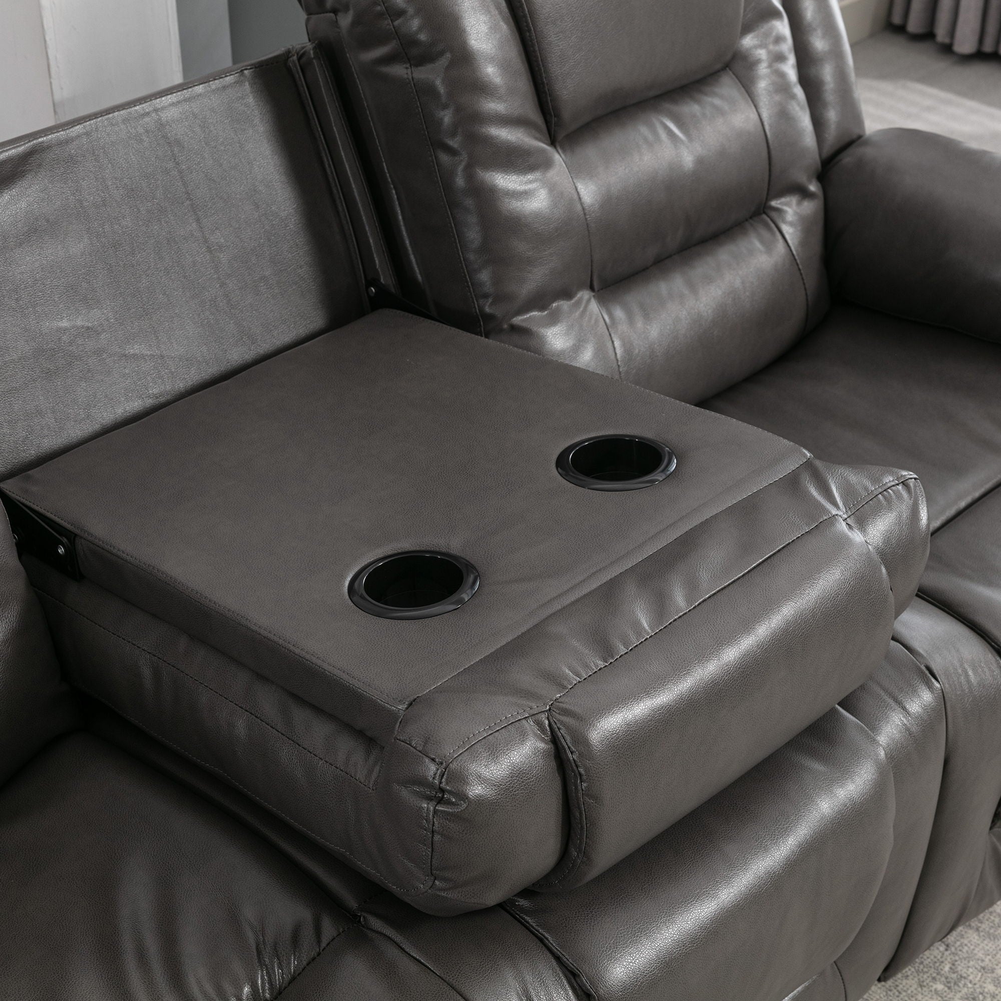 3 Seater Home Theater Recliner Manual Recliner Chair With Two Built-In Cup Holders For Living Room