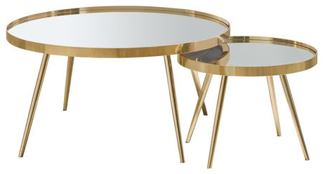 Kaelyn - 2 Piece Round Mirror Top Nesting Coffee Table Gold by Coaster Fine Furniture | Bel Furniture